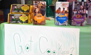Girl Scout cookie selling booth. Photo by Hannah Gold.