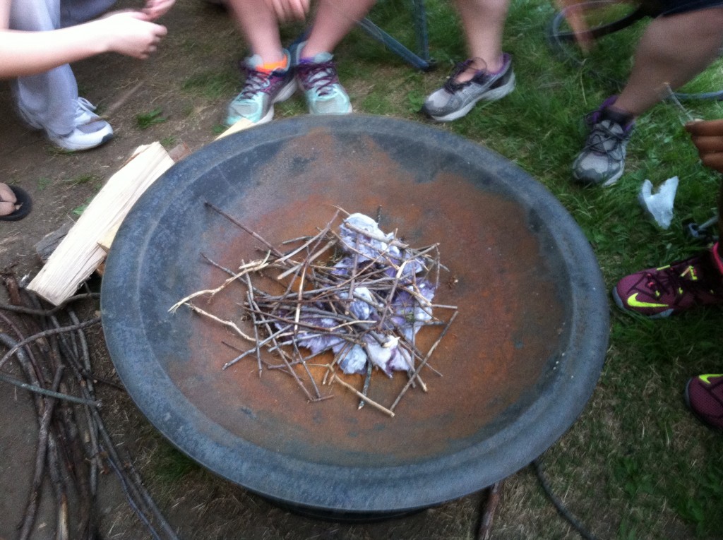 Building a Girl Scout camp fire