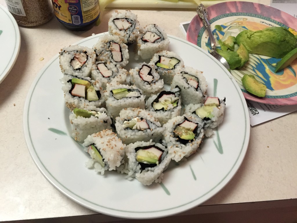 Here is sushi that my children made. It was easy and can be incorporated into a World Thinking Day activity and as part of a cooking badge as well.