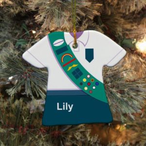 This Girl Scout Christmas ornament can be personalized.