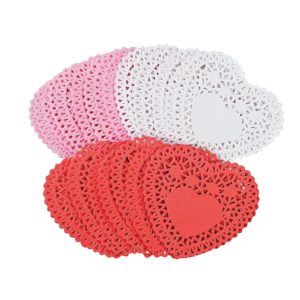 Use these heart shaped doillies for an inexpensive Valentine's Day craft.
