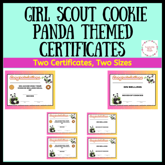 Girl Scout Panda Themed Cookie Certificates - Troop Leader