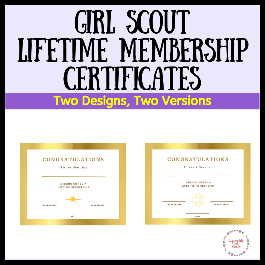 Girl Scout Ambassador Lifetime Membership Certificates